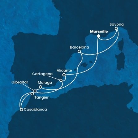 Francie, Itálie, Španělsko, Maroko, Velká Británie z Marseille na lodi Costa Diadema