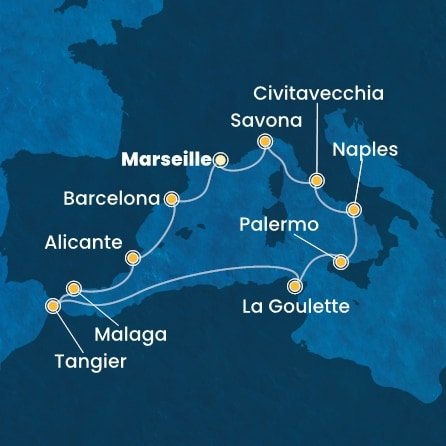 Francie, Španělsko, Maroko, Tunisko, Itálie z Marseille na lodi Costa Toscana