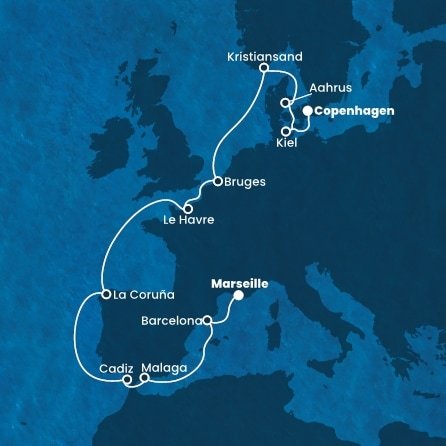 Francie, Španělsko, Belgie, Norsko, Dánsko, Německo z Marseille na lodi Costa Diadema