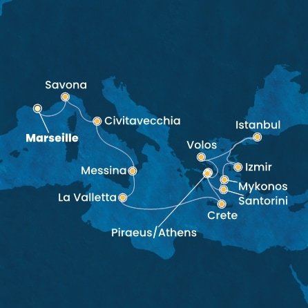 Francie, Itálie, Malta, Řecko, Turecko z Marseille na lodi Costa Fortuna