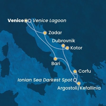 Itálie, Řecko, Chorvatsko, Černá Hora z Marghery na lodi Costa Deliziosa