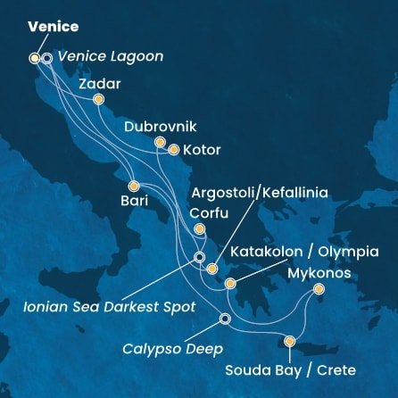 Itálie, Řecko, Chorvatsko, Černá Hora z Marghery na lodi Costa Deliziosa