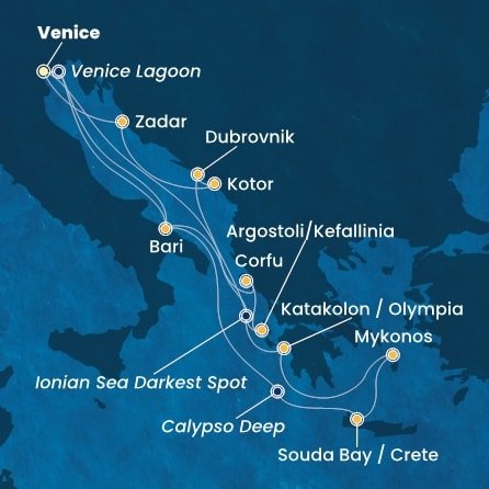 Itálie, Řecko, Chorvatsko, Černá Hora z Marghery na lodi Costa Deliziosa