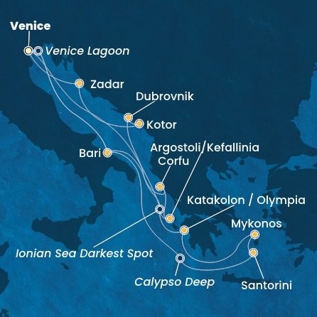 Itálie, Řecko, Chorvatsko, Černá Hora z Marghery na lodi Costa Deliziosa
