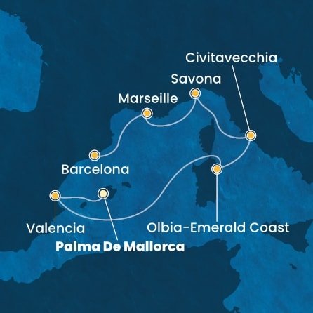 Španělsko, Itálie, Francie z Palma de Mallorca na lodi Costa Pacifica