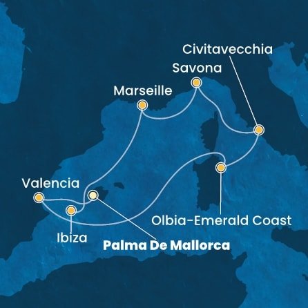 Španělsko, Itálie, Francie z Palma de Mallorca na lodi Costa Pacifica