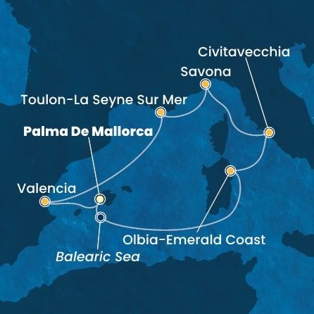 Španělsko, Itálie, Francie z Palma de Mallorca na lodi Costa Pacifica