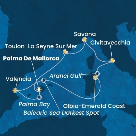 Španělsko, Itálie, Francie z Palma de Mallorca na lodi Costa Pacifica