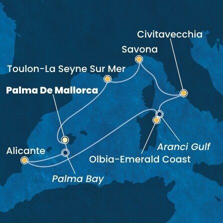 Španělsko, Itálie, Francie z Palma de Mallorca na lodi Costa Pacifica