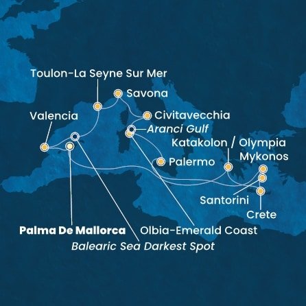 Španělsko, Řecko, Kréta, Itálie, Francie z Palma de Mallorca na lodi Costa Pacifica