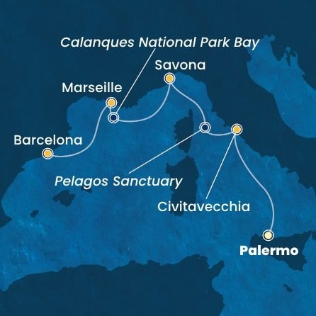 Itálie, Francie, Španělsko z Palerma na lodi Costa Toscana