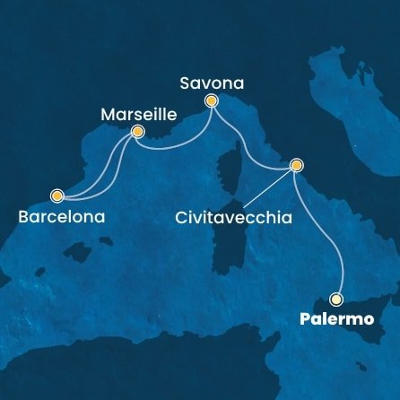 Itálie, Francie, Španělsko z Palerma na lodi Costa Toscana