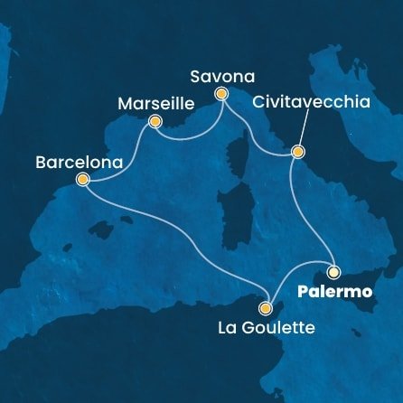Itálie, Francie, Španělsko, Tunisko z Palerma na lodi Costa Pacifica