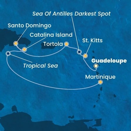 Guadeloupe, Svatý Kryštof a Nevis, Britské Panenské ostrovy, Dominikánská republika, Martinik z Pointe-à-Pitre na lodi Costa Fascinosa Guadeloupe, Svatý Kryštof a Nevis, Britské Panenské ostrovy, Dominikánská republika, Martinik z Pointe-à-Pitre na lodi Costa Fascinosa