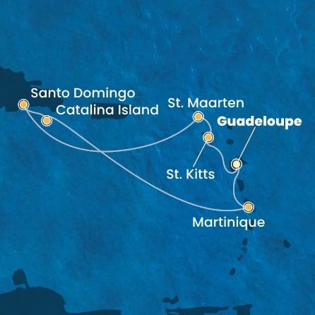 Guadeloupe, Svatý Kryštof a Nevis, Svatý Martin, Dominikánská republika, Martinik z Pointe-à-Pitre, Guadeloupe na lodi Costa Fascinosa