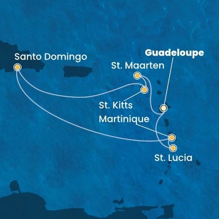 Guadeloupe, Svatý Martin, Svatý Kryštof a Nevis, Dominikánská republika, Martinik, Svatá Lucie z Pointe-à-Pitre, Guadeloupe na lodi Costa Fascinosa