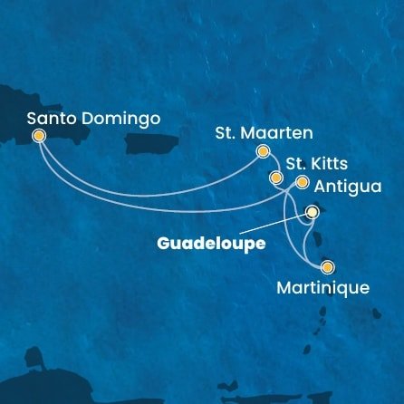 Guadeloupe, Svatý Kryštof a Nevis, Svatý Martin, Dominikánská republika, Antigua a Barbuda, Martinik z Pointe-à-Pitre, Guadeloupe na lodi Costa Favolosa