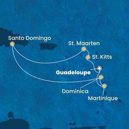 Guadeloupe, Svatý Kryštof a Nevis, Svatý Martin, Dominikánská republika, Dominika, Martinik z Pointe-à-Pitre, Guadeloupe na lodi Costa Favolosa