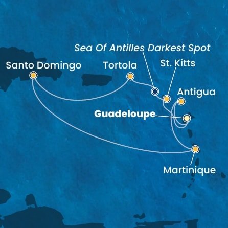 Guadeloupe, Svatý Kryštof a Nevis, Britské Panenské ostrovy, Dominikánská republika, Martinik, Antigua a Barbuda z Pointe-à-Pitre, Guadeloupe na lodi Costa Fascinosa