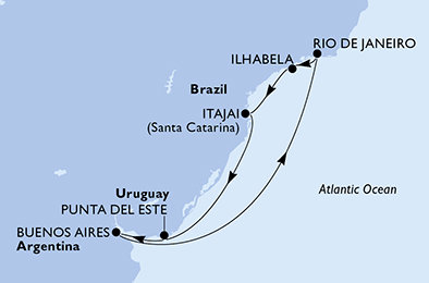 Argentina, Brazílie, Uruguay z Buenos Aires na lodi MSC Splendida