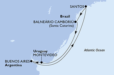 Argentina, Brazílie, Uruguay z Buenos Aires na lodi MSC Meraviglia
