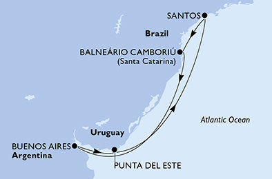 Argentina, Uruguay, Brazílie z Buenos Aires na lodi MSC Meraviglia