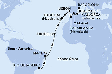 Brazílie, Kapverdy, Portugalsko, Maroko, Španělsko z Rio de Janeira na lodi MSC Seaview