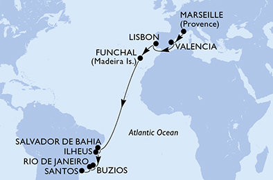 Francie, Španělsko, Portugalsko, Brazílie z Marseille na lodi MSC Musica