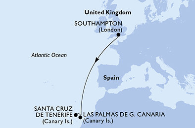 Velká Británie, Španělsko ze Southamptonu na lodi MSC Euribia