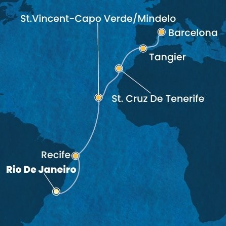 Brazílie, Kapverdy, Španělsko, Maroko z Rio de Janeira na lodi Costa Favolosa