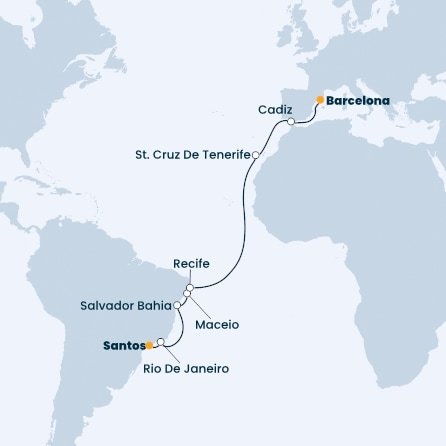 Brazílie, Španělsko ze Santosu na lodi Costa Favolosa