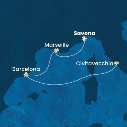 Itálie, Francie, Španělsko ze Savony na lodi Costa Toscana