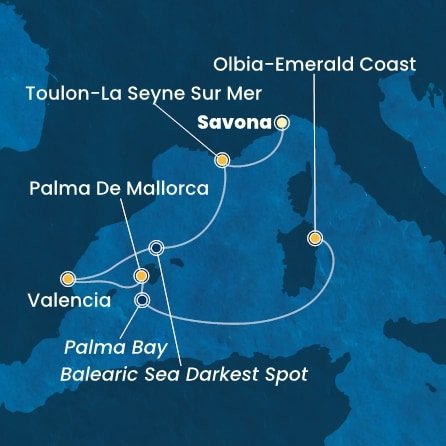 Itálie, Francie, Španělsko, Mallorca, Sardinie ze Savony na lodi Costa Pacifica
