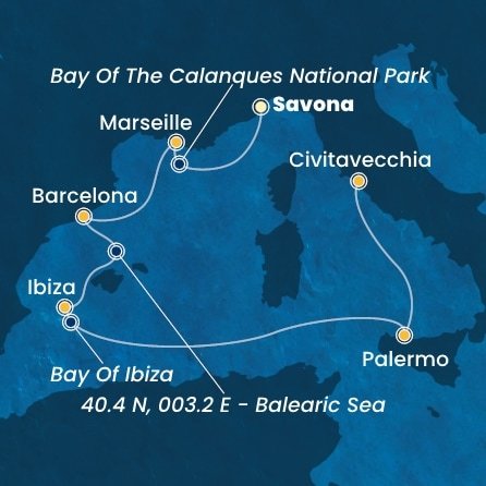 Itálie, Francie, Španělsko ze Savony na lodi Costa Toscana