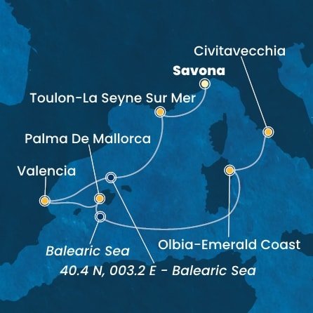Itálie, Francie, Španělsko ze Savony na lodi Costa Pacifica