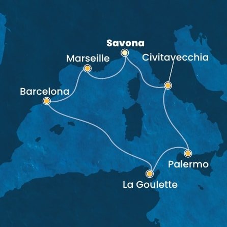 Itálie, Francie, Španělsko, Tunisko ze Savony na lodi Costa Pacifica