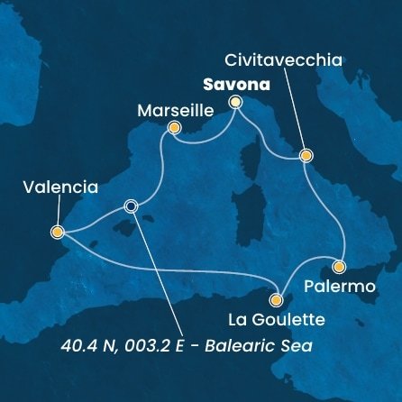 Itálie, Francie, Španělsko, Tunisko ze Savony na lodi Costa Pacifica
