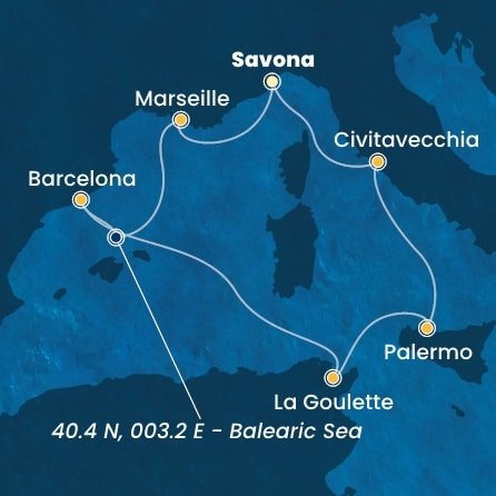 Itálie, Francie, Španělsko, Tunisko ze Savony na lodi Costa Pacifica