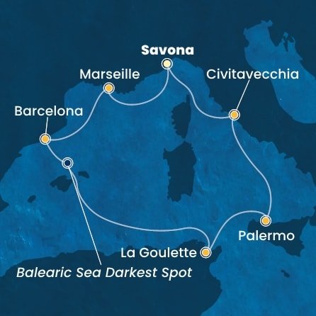Itálie, Francie, Španělsko, Tunisko ze Savony na lodi Costa Smeralda