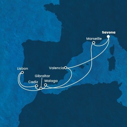 Itálie, Francie, Španělsko, Portugalsko, Velká Británie ze Savony na lodi Costa Favolosa