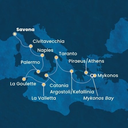 Itálie, Tunisko, Malta, Řecko ze Savony na lodi Costa Fascinosa