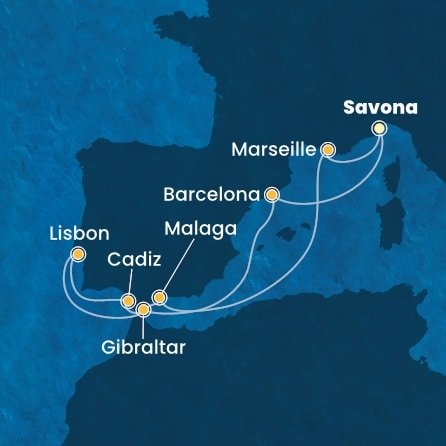 Itálie, Španělsko, Velká Británie, Portugalsko, Francie ze Savony na lodi Costa Pacifica