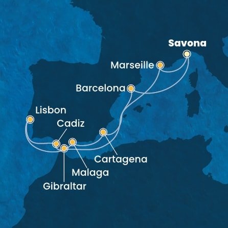Itálie, Francie, Španělsko, Velká Británie, Portugalsko ze Savony na lodi Costa Favolosa