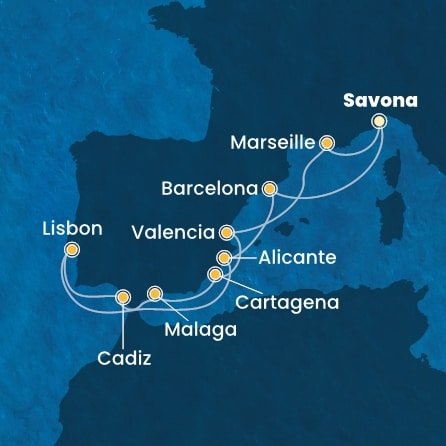 Itálie, Francie, Španělsko, Portugalsko ze Savony na lodi Costa Favolosa