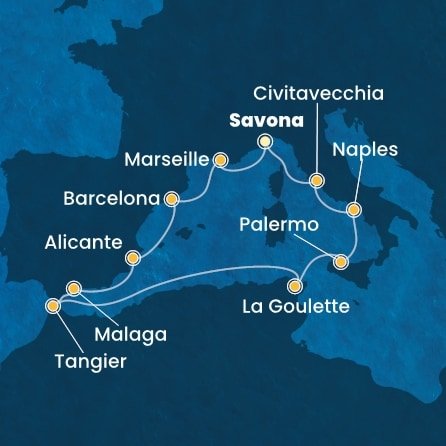 Itálie, Francie, Španělsko, Maroko, Tunisko ze Savony na lodi Costa Toscana