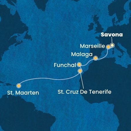 Itálie, Francie, Španělsko, Portugalsko, Svatý Martin ze Savony na lodi Costa Fascinosa