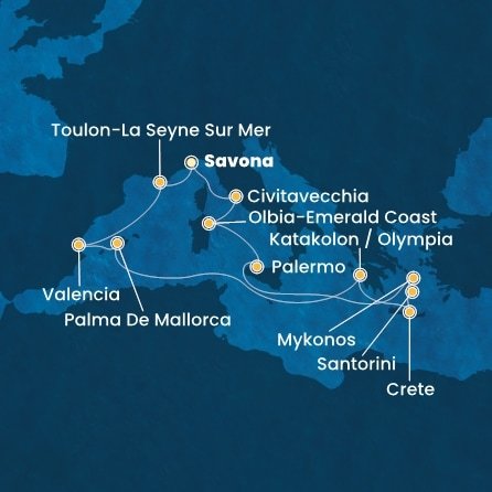 Itálie, Francie, Španělsko, Řecko ze Savony na lodi Costa Pacifica