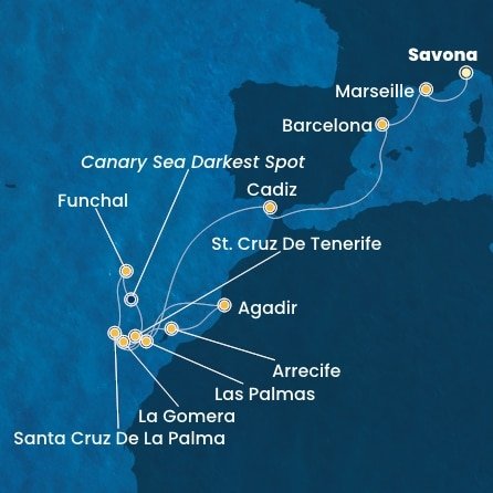 Itálie, Francie, Španělsko, La Gomera, Maroko, Portugalsko ze Savony na lodi Costa Fortuna