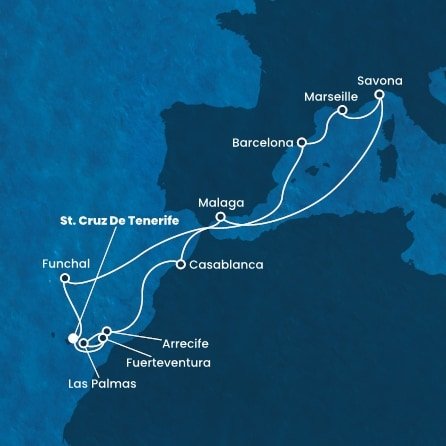 Španělsko, Portugalsko, Francie, Itálie, Maroko z Tenerife na lodi Costa Diadema