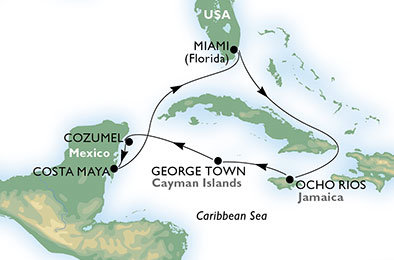USA, Jamajka, Kajmanské ostrovy, Mexiko z Miami na lodi MSC Seaside